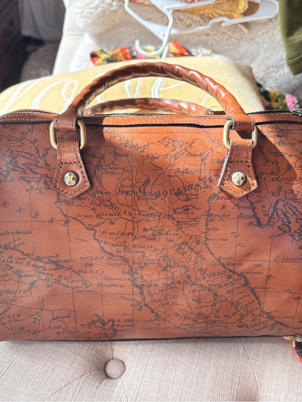 Patricia Nash Signature Leather Map-Print Satchel Bag - GORGEOUS Travel Bag